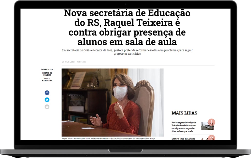 Nova Secretária de Educação do RS, Raquel Teixeira, é contra obrigar a presença de alunos em sala de aula (clipagemDE)