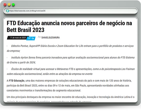 FTD Educação e superApp Diário Escola