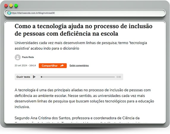 notíciasDE 117 - Tecnologia e educação inclusiva