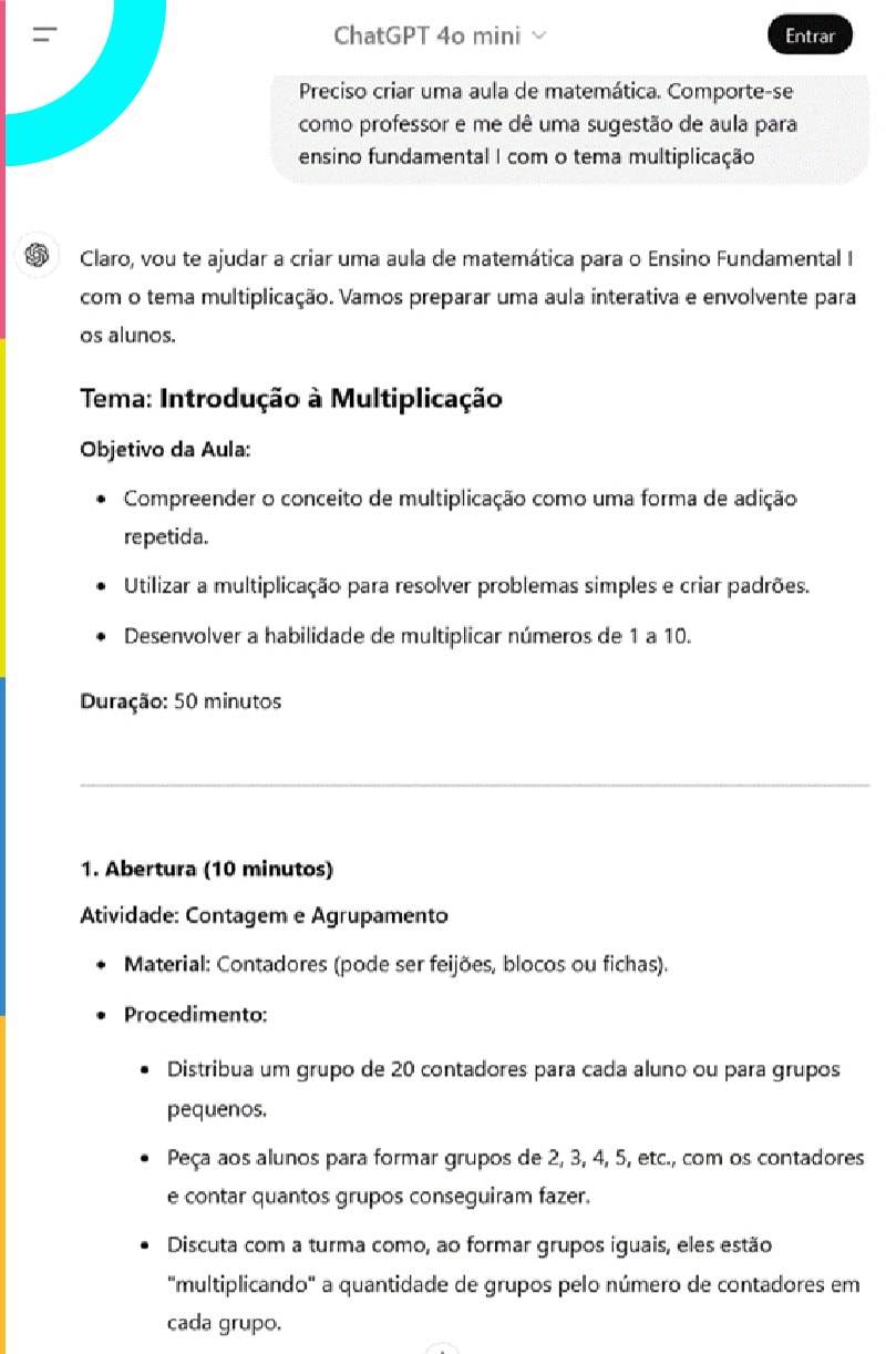 Exemplo de prompt e de texto gerado pelo ChatGPT