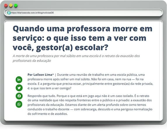 Professora morre em serviço