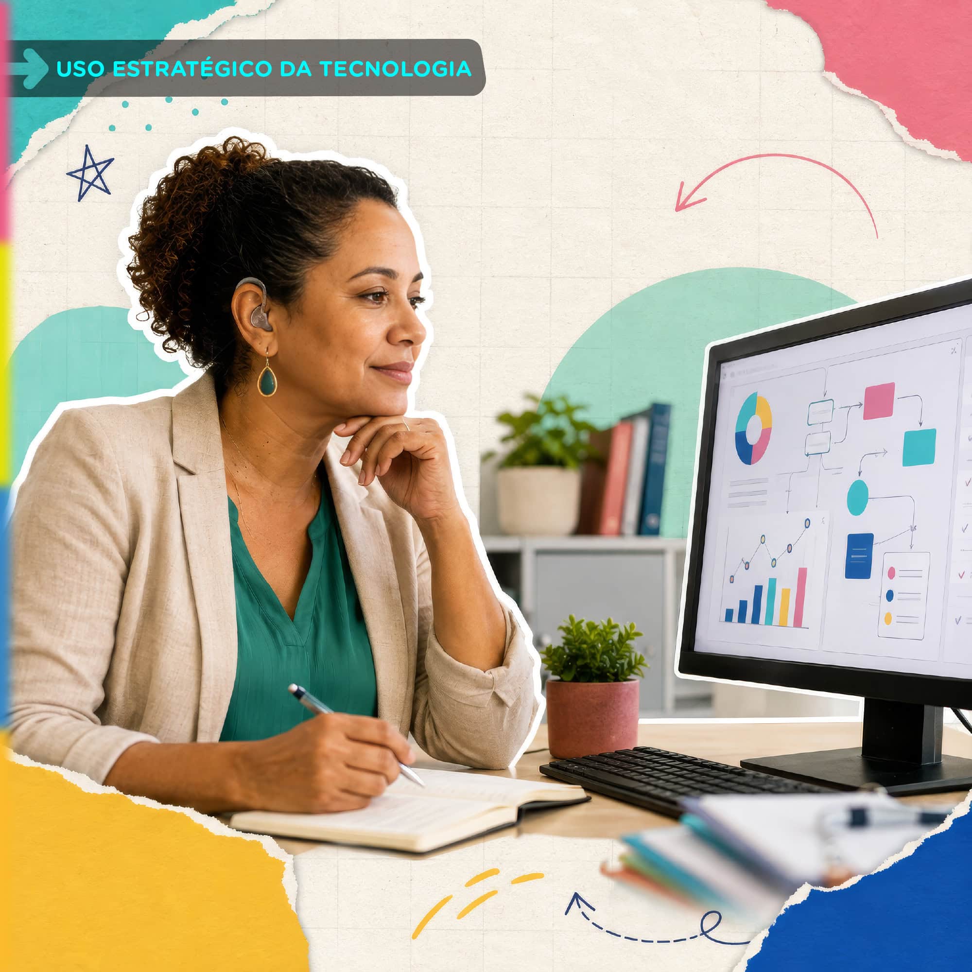 Gestora escolar analisa dados e processos conectados para aplicar o uso estratégico da tecnologia nas escolas.