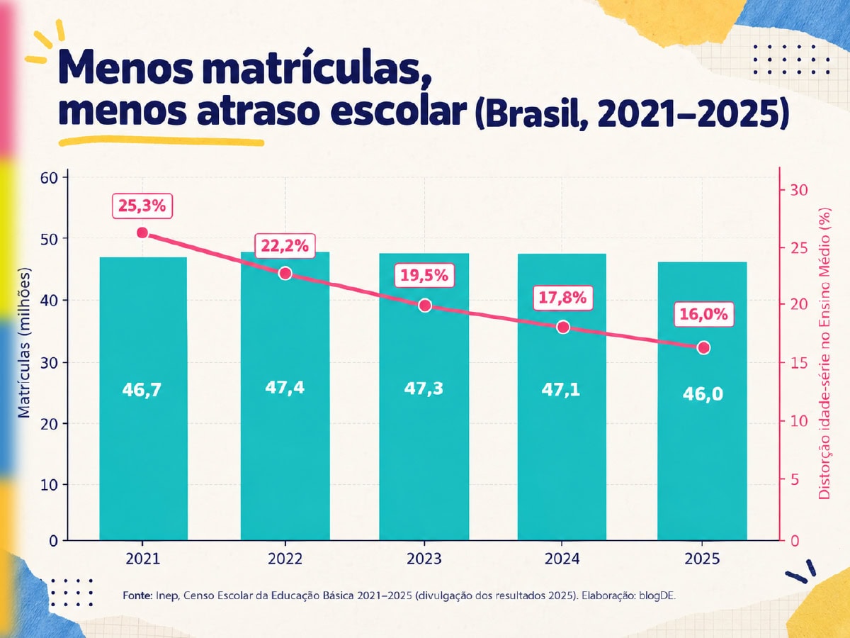 Menos matrículas, menos atraso escolar