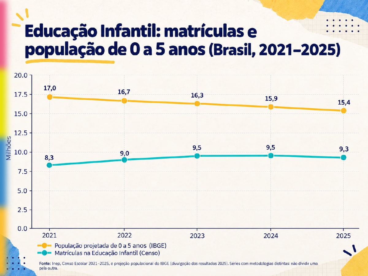 Educação Infantil: matrículas e população de 0 a 5 anos