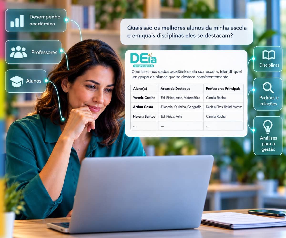 Há diferença entre conversar com uma IA e contar com inteligência aplicada à análise de dados escolares, com contexto, permissões e decisão humana.
