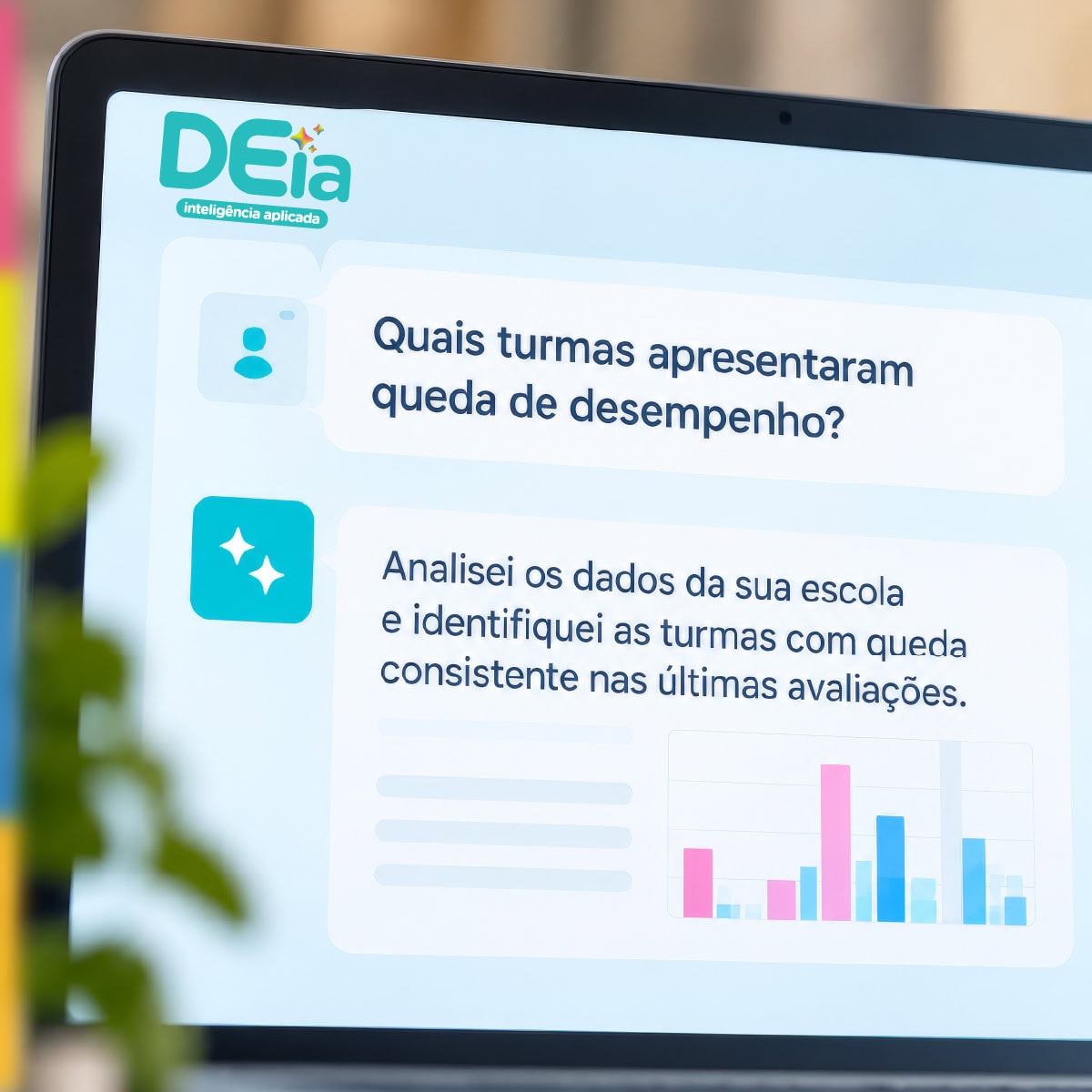 Há diferença entre conversar com uma IA e contar com inteligência aplicada à análise de dados escolares, com contexto, permissões e decisão humana.