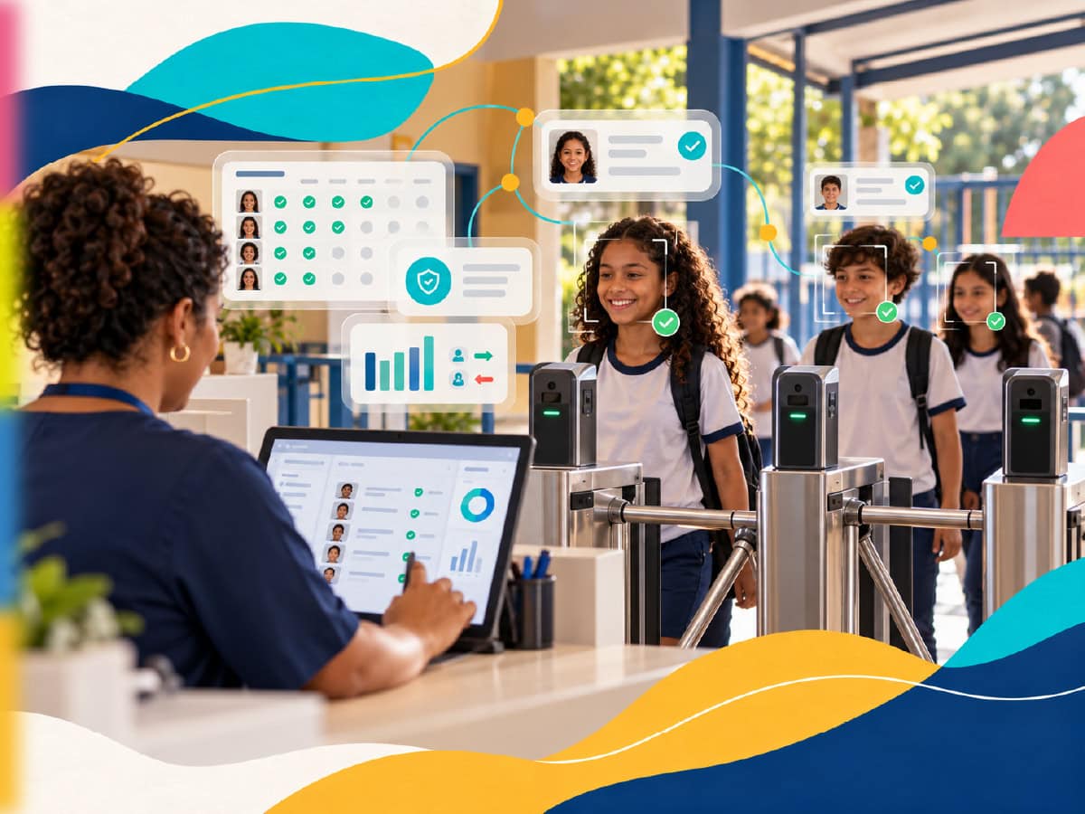 Equipe escolar ganha tempo livre enquanto o supersistema executa a automação escolar das tarefas repetitivas.