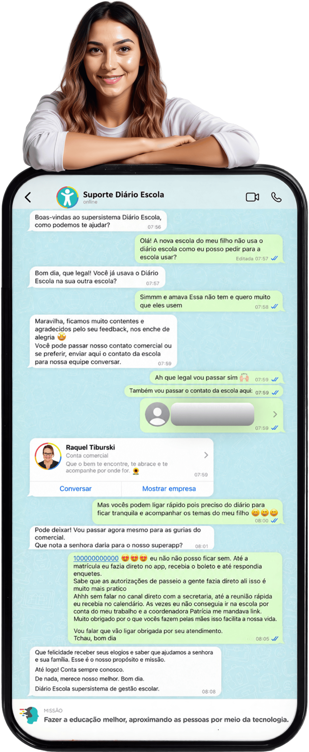 A gestão escolar organiza a comunicação escolar com famílias, estudantes e comunidade em um só sistema.